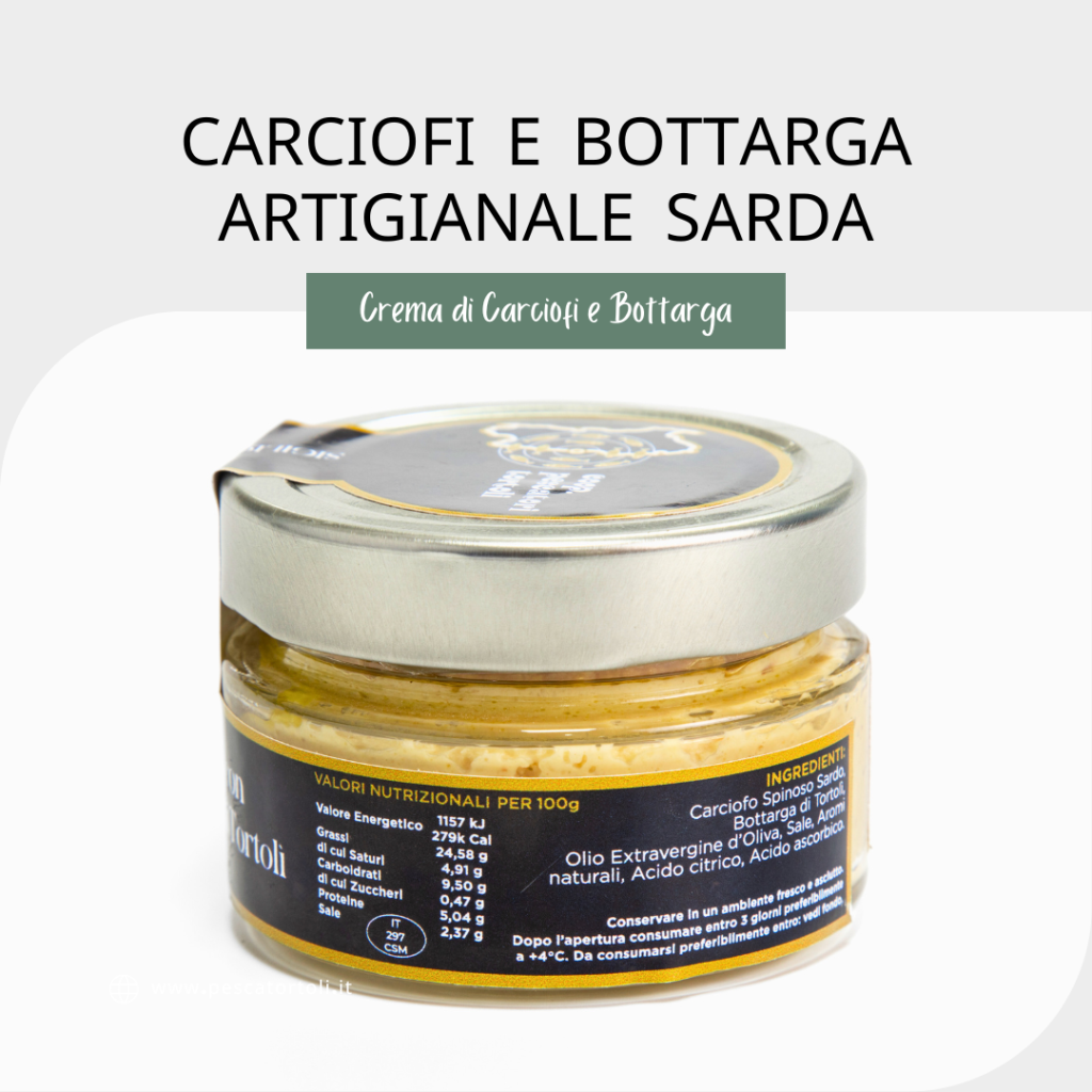 Vasetto di Crema di Carciofi e Bottarga artigianale sarda con ingredienti naturali e autentici
